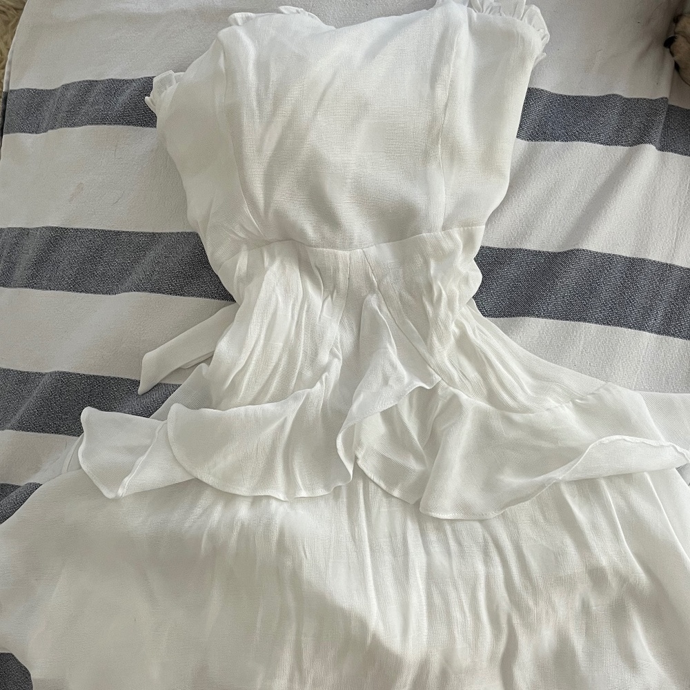 Saints + Secrets white mini tie back strapless dress